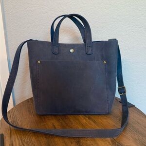 Portland Leather Mini Crossbody Tote in Deep Water